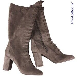 Faux Suede Heeled Laced Side Zip Boots Sz 9 Fall Winter Dress Business Casual